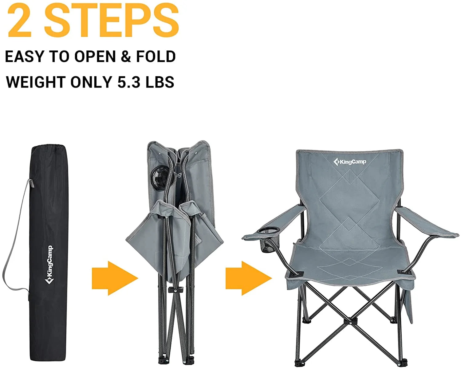 Folding Camping Chair - 220 Lbs Lightweight Build Portable Lawn Chairs, Grey, Ideal for Space-Saving Outdoor Trips
