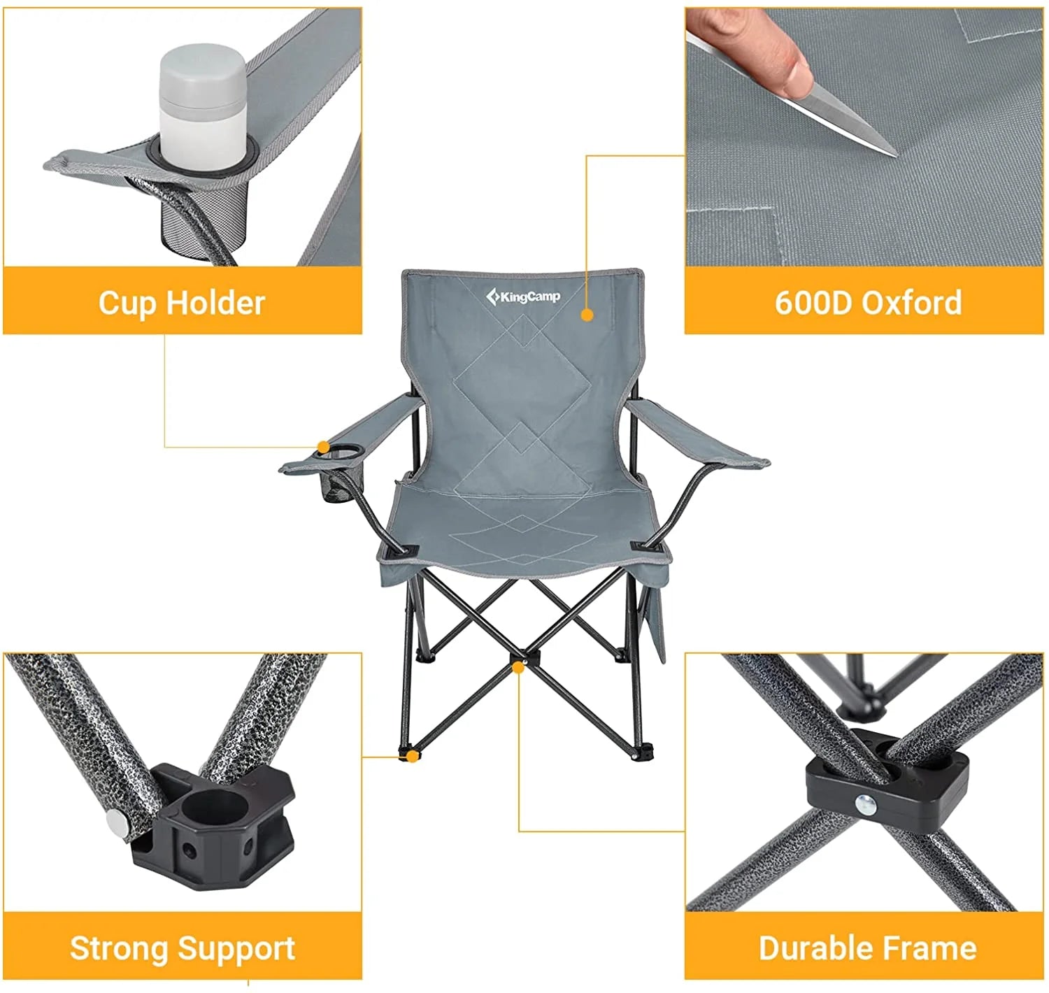 Folding Camping Chair - 220 Lbs Lightweight Build Portable Lawn Chairs, Grey, Ideal for Space-Saving Outdoor Trips