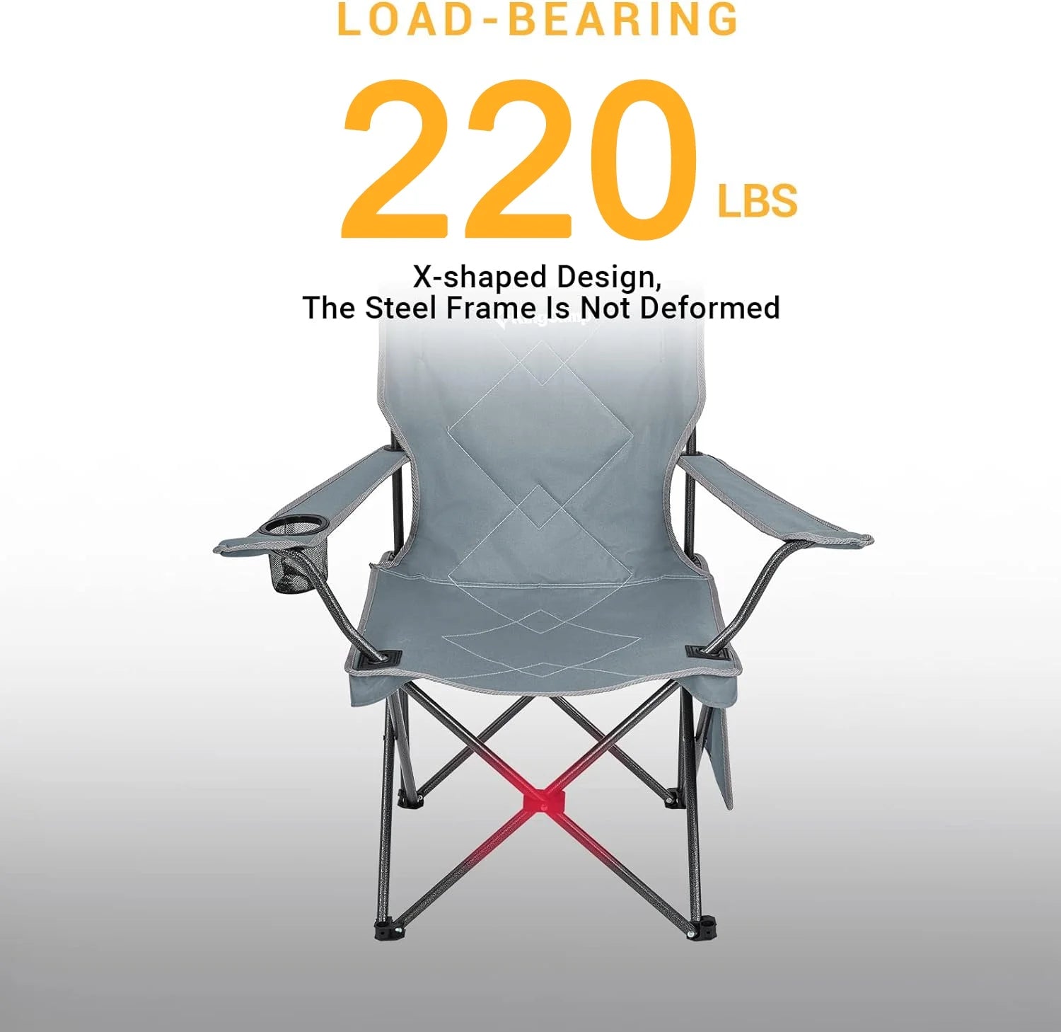 Folding Camping Chair - 220 Lbs Lightweight Build Portable Lawn Chairs, Grey, Ideal for Space-Saving Outdoor Trips