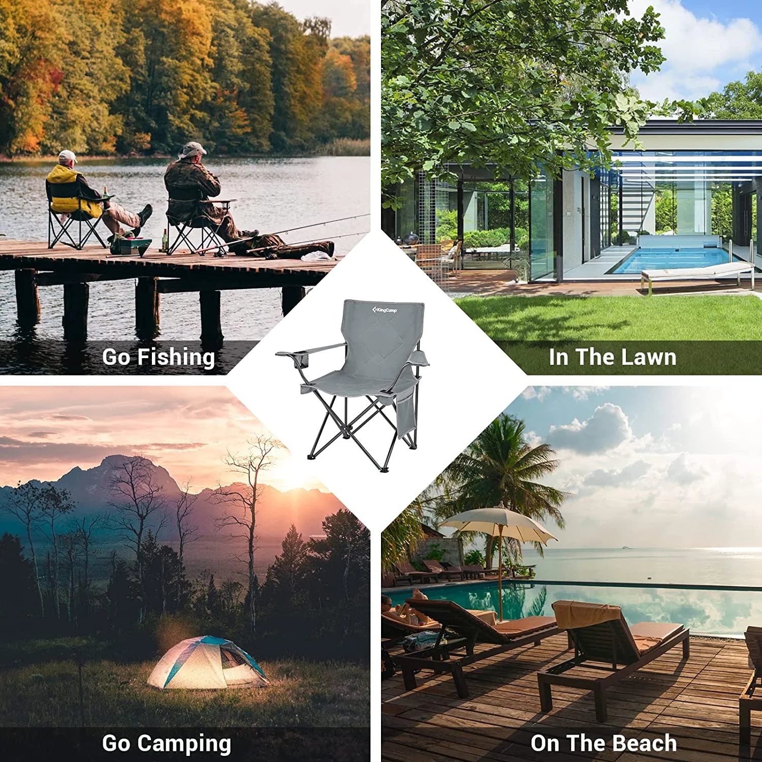 Folding Camping Chair - 220 Lbs Lightweight Build Portable Lawn Chairs, Grey, Ideal for Space-Saving Outdoor Trips